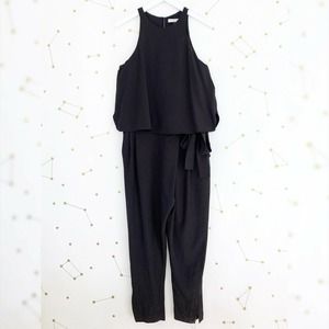 Halston Heritage • High Neck Flounce Belted Sash Jumpsuit